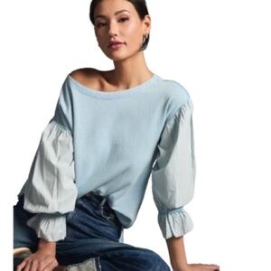 Anthropologie Pilcro Mixed Media Pullover Blue Size S EUC